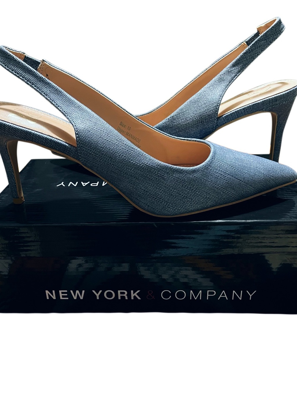 New York & Company Light Blue Denim-Textured Slingback Heels